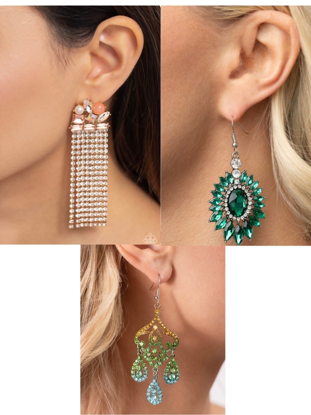 💎🆕paparazzi Green, Peach & Aqua Mix Statement Earrings Set